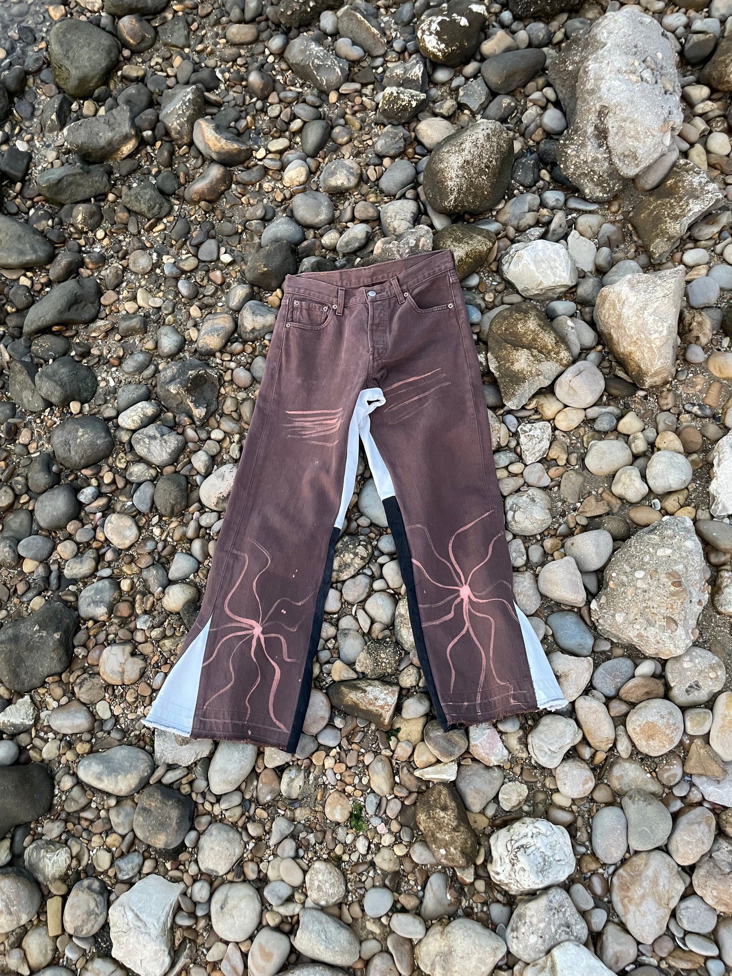 Resilience brown bleached fantasy flare jeans